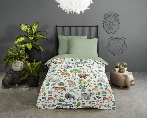 Set copripiumino e federa da bambini verde in cotone per culla 100x135 cm Samba – Good Morning