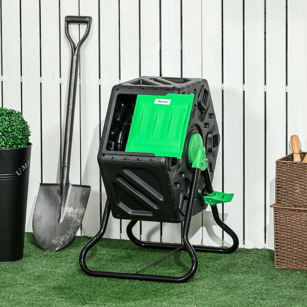 Outsunny Compostiera da Giardino Rotante 65L, Compostiera Girevole a 360°, Prese d'Aria, in PP, Compostaggio Rifiuti | Aosom Italy