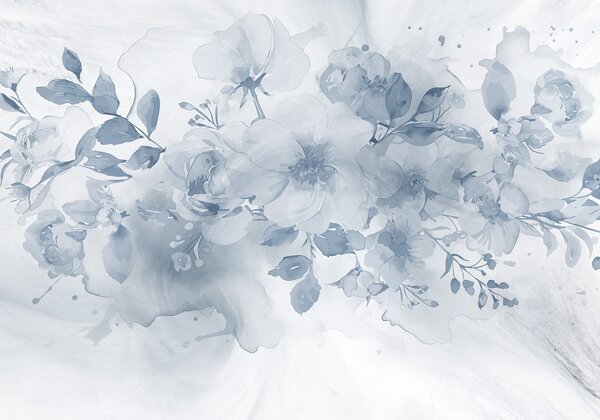 Carta da parati Motivo floreale morbido e sfumato nei toni del grigio e del bianco, con fiori e foglie, Carta da parati Floreale, w08189 : Uwalls.it