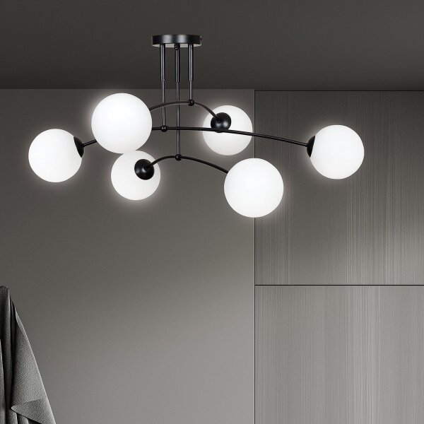 Lampadario a sospensione con supporto rigido PREGOS 6xE14/10W/230V nero/bianco