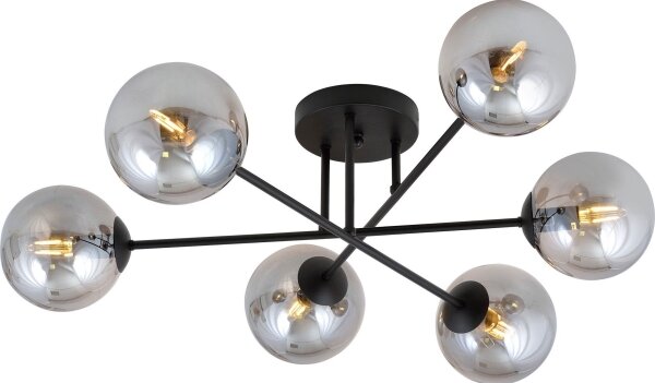 Lampadario a plafone ROMA 6xE14/10W/230V nero/fumé
