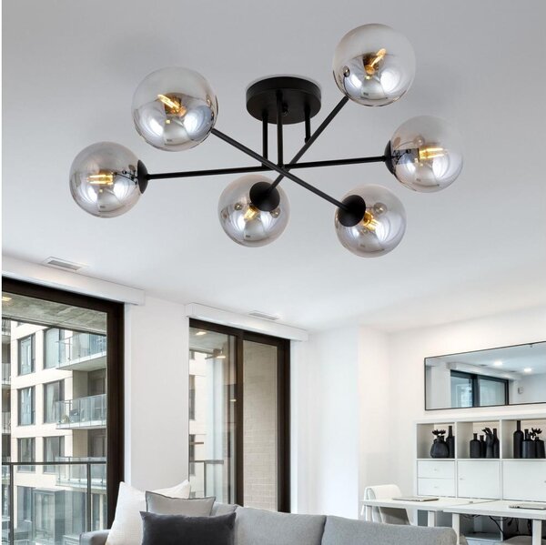 Lampadario a plafone ROMA 6xE14/10W/230V nero/fumé