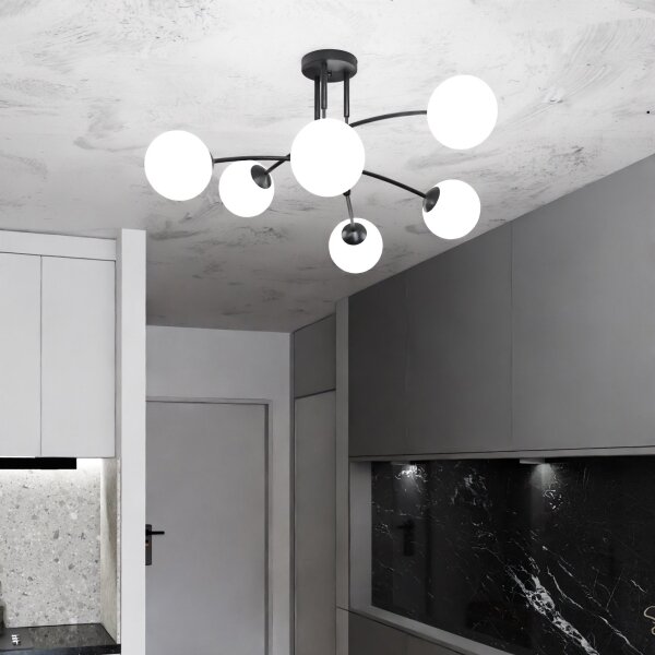 Lampadario a sospensione con supporto rigido PREGOS 6xE14/10W/230V nero/bianco