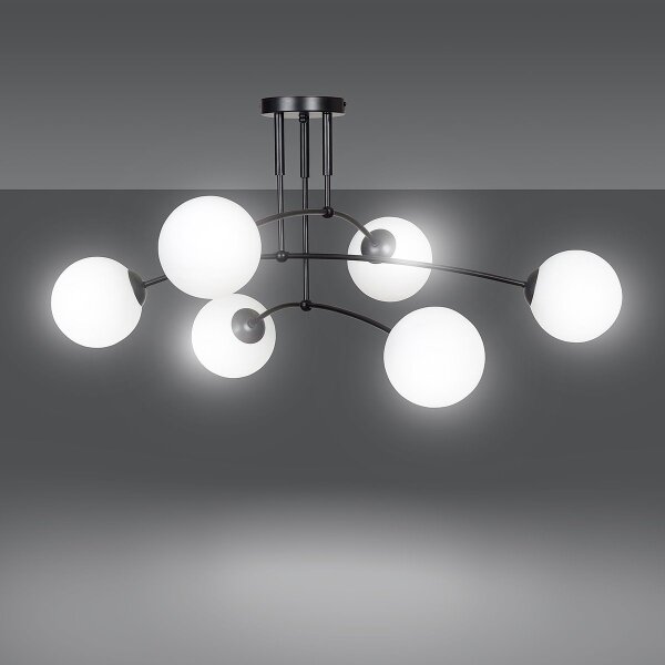 Lampadario a sospensione con supporto rigido PREGOS 6xE14/10W/230V nero/bianco