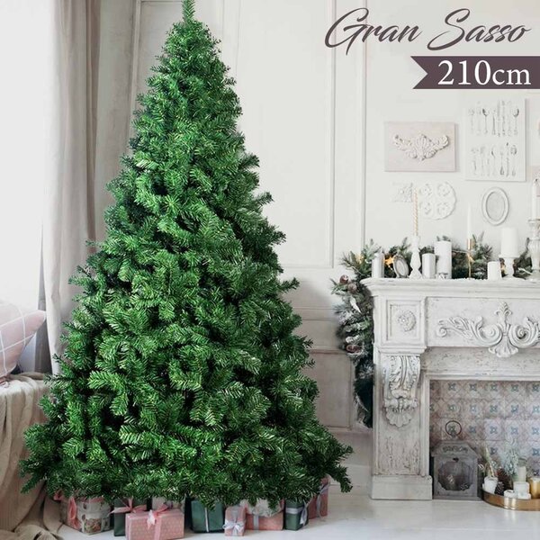 Albero di Natale Gran Sasso Ø130x210 cm 1417 Rami Super Folto con Base a Croce in PVC Verde