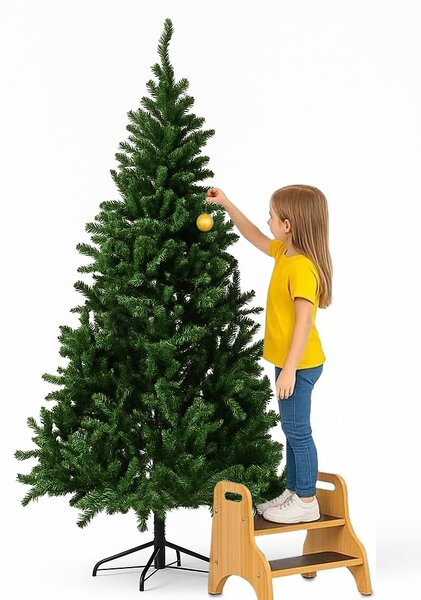 Albero di Natale Monte Saturno 210 cm 1037 Rami Super Folto Realistico con Base a Croce in Ferro Verde