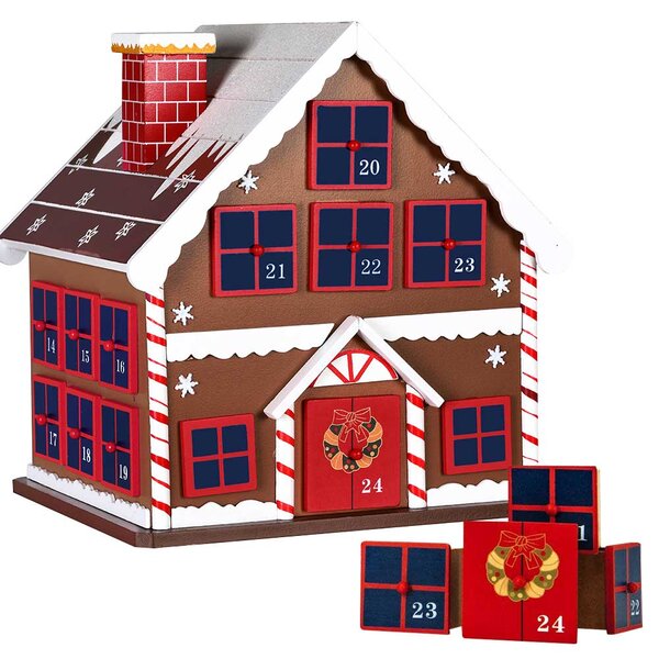 Calendario dell'Avvento Casetta 30x29x24,5 cm con 24 Cassetti in Legno Multicolore