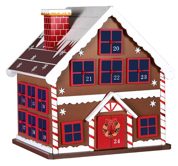 Calendario dell'Avvento Casetta 30x29x24,5 cm con 24 Cassetti in Legno Multicolore