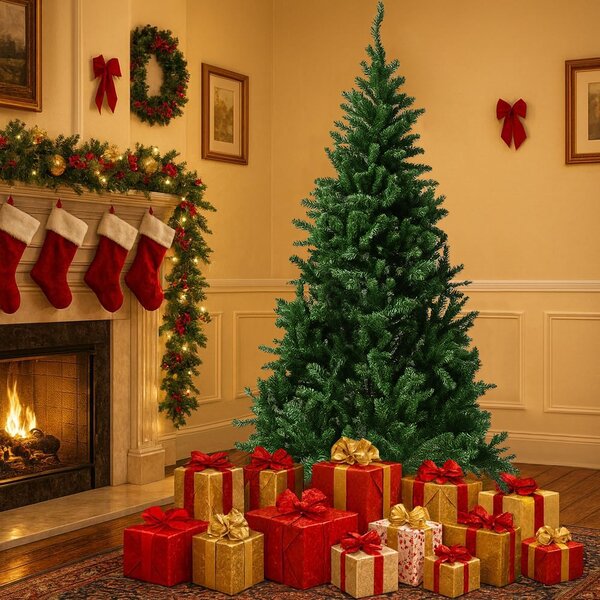 Albero di Natale Monte Saturno 210 cm 1037 Rami Super Folto Realistico con Base a Croce in Ferro Verde