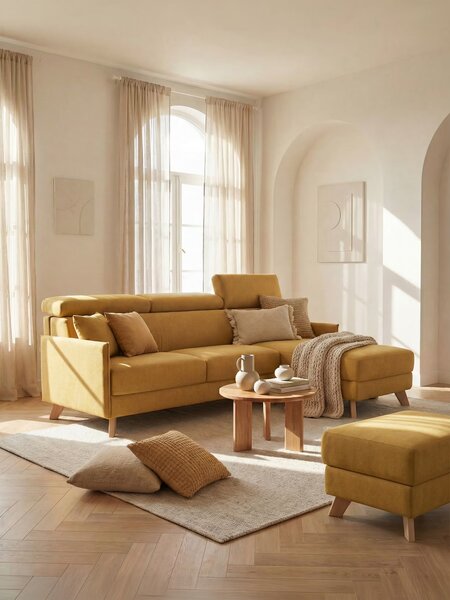 Sole Divano letto matrimoniale angolare con penisola contenitore e pog