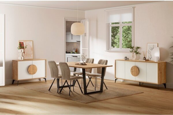 Cassettiera bassa in rovere decorata in bianco e naturale 110x82 cm Vae - Marckeric