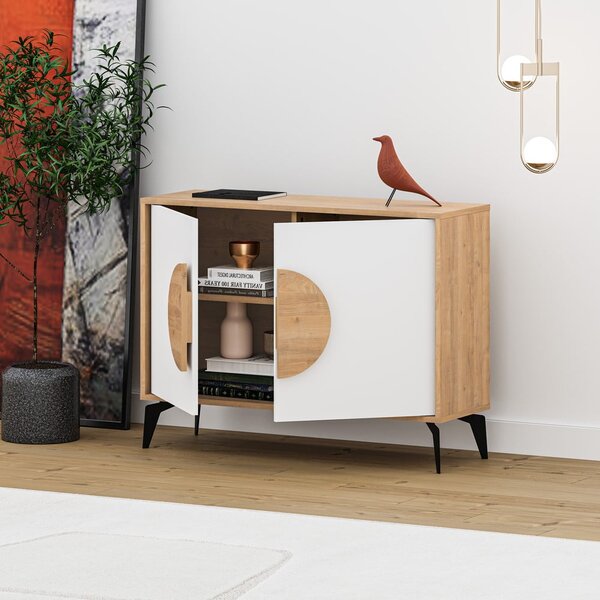 Cassettiera bassa in rovere decorata in bianco e naturale 110x82 cm Vae - Marckeric