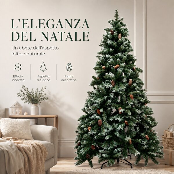 Albero di Natale Innevato Tirolese 210 cm Foltissimo con Pigne Bianco