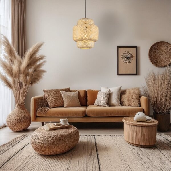 Lampadario a sospensione con filo HESTIA 1xE27/60W/230V diametro 30 cm bambù