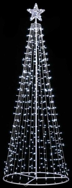 Albero di Natale Luminoso Ø80x220 cm 592 LED con 8 Giochi di Luce da Esterno in Metallo Bianco Freddo