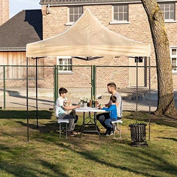 Gazebo Pieghevole 3x3x3 m a Fisarmonica Impermeabile con Telo in Poliestere 270 g/m² e Struttura in Metallo Tortora