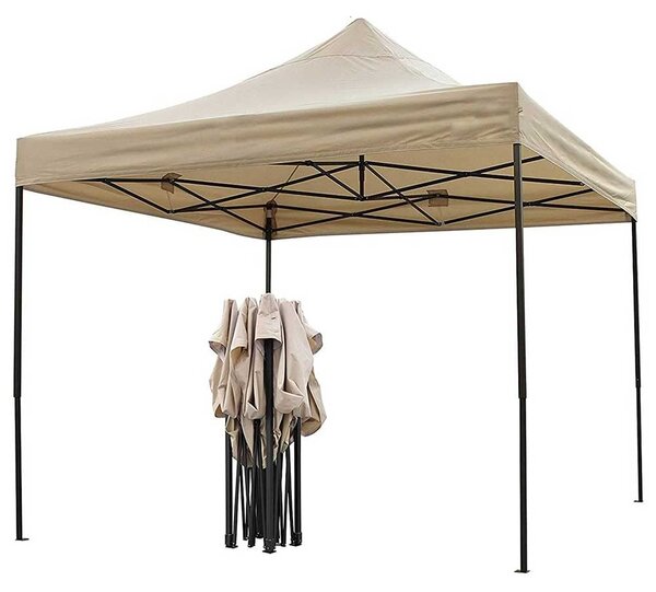 Gazebo Pieghevole 3x3x3 m a Fisarmonica Impermeabile con Telo in Poliestere 270 g/m² e Struttura in Metallo Tortora