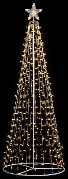 Albero di Natale Luminoso Ø80x220 cm 592 LED con 8 Giochi di Luce da Esterno in Metallo Bianco Caldo