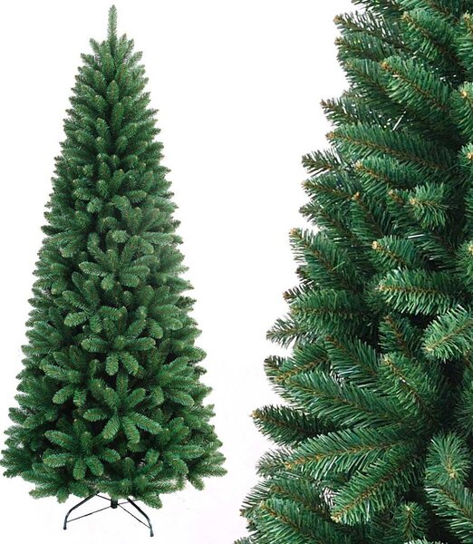 Albero di Natale Slim Pino dei Sogni Ø60x150 cm 425 Rami con Base a Croce in Metallo e PVC Verde