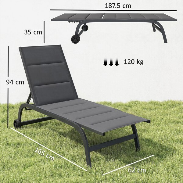 Outsunny Sdraio Traspirante da Giardino con Schienale Regolabile a 6 Posizioni, Ruote e Telaio in Alluminio, Grigio Scuro | Aosom Italy