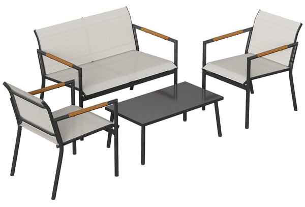 Outsunny Set Mobili da Giardino per 4 Persone, Lounge Traspirante con Divano 2 Posti, 2 Poltrone e Tavolo in Metallo | Aosom Italy