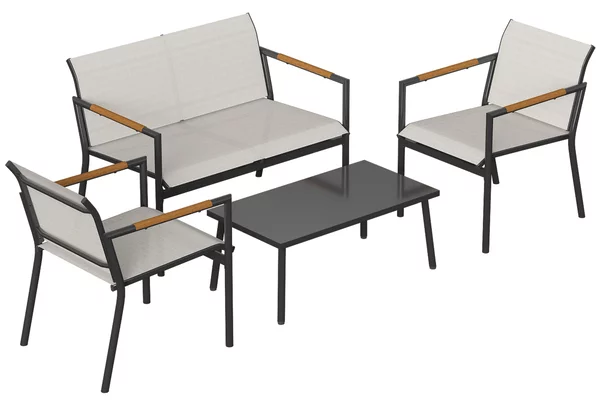 Outsunny Set Mobili da Giardino per 4 Persone, Lounge Traspirante con Divano 2 Posti, 2 Poltrone e Tavolo in Metallo | Aosom Italy