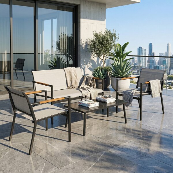 Outsunny Set Mobili da Giardino per 4 Persone, Lounge Traspirante con Divano 2 Posti, 2 Poltrone e Tavolo in Metallo | Aosom Italy