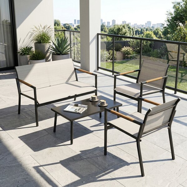 Outsunny Set Mobili da Giardino per 4 Persone, Lounge Traspirante con Divano 2 Posti, 2 Poltrone e Tavolo in Metallo | Aosom Italy
