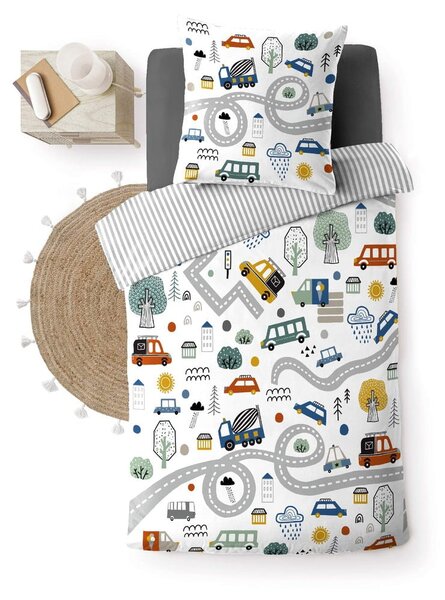 Set copripiumino e federa da bambini bianco in cotone per letto singolo 140x200 cm Pti Bolide – douceur d'intérieur