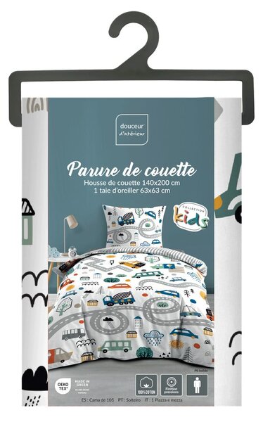Set copripiumino e federa da bambini bianco in cotone per letto singolo 140x200 cm Pti Bolide – douceur d'intérieur