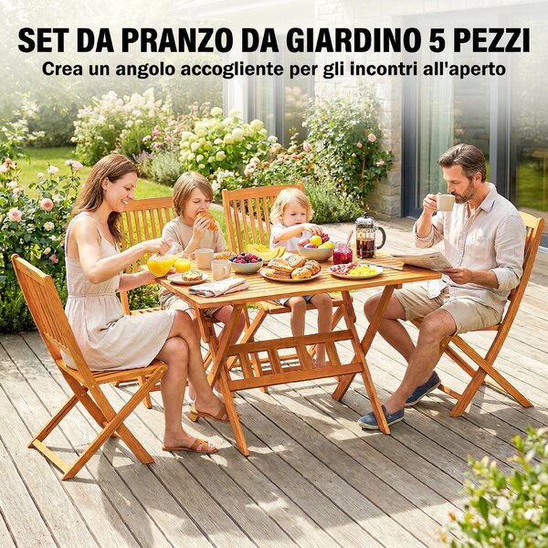 Outsunny Set da Pranzo da Giardino 5 Pezzi, Tavolo e 4 Sedie Pieghevoli | Aosom Italy