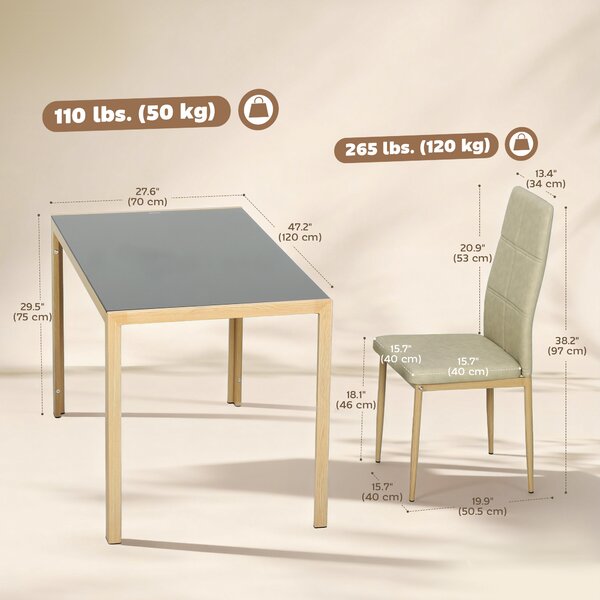 HOMCOM Set Tavolo da Pranzo in Vetro Temperato con 4 Sedie in Pelle Sintetica, 120x70x75cm, Legno | Aosom Italy