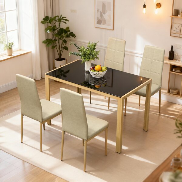 HOMCOM Set Tavolo da Pranzo in Vetro Temperato con 4 Sedie in Pelle Sintetica, 120x70x75cm, Legno | Aosom Italy
