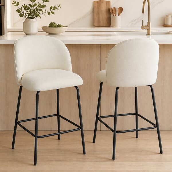 HOMCOM Set 2 Sgabelli da Bar in Tessuto con Schienale e Poggiapiedi, Altezza Sedut 68 cm, Crema | Aosom Italy