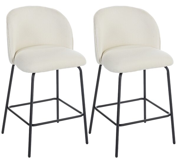HOMCOM Set 2 Sgabelli da Bar in Tessuto con Schienale e Poggiapiedi, Altezza Sedut 68 cm, Crema | Aosom Italy