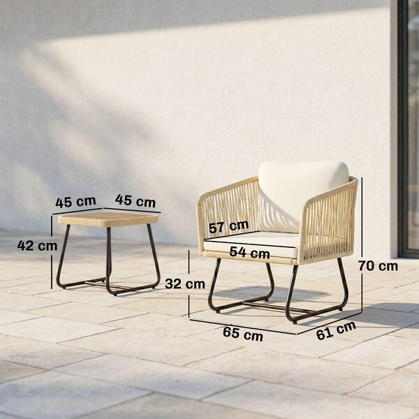 Outsunny Set da Giardino 3 Pezzi, Tavolo a Doghe in Legno, 2 Poltrone, Cuscini Spessi Lavabili, Struttura in Acciaio Zincato, Bianco Crema | Aosom Italy