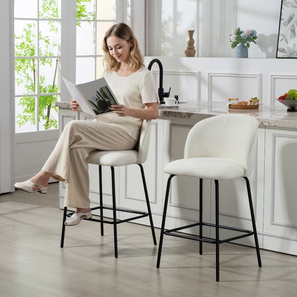 HOMCOM Set 2 Sgabelli da Bar in Tessuto con Schienale e Poggiapiedi, Altezza Sedut 68 cm, Crema | Aosom Italy