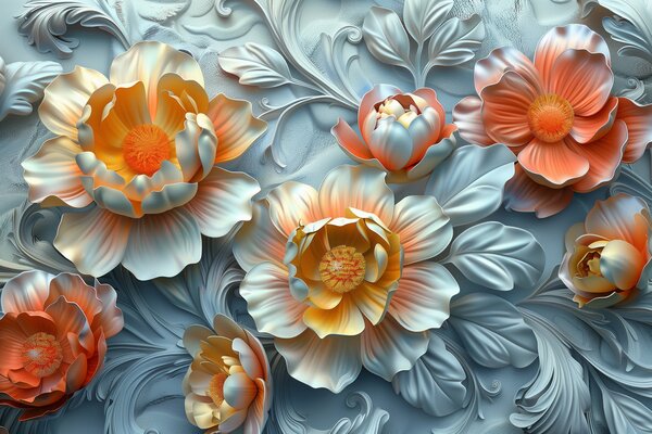 Carta da parati Carta da parati con fiori e foglie, Carta da parati 3d fiori, Carta da parati popolare, w01427 - Tapeko.it