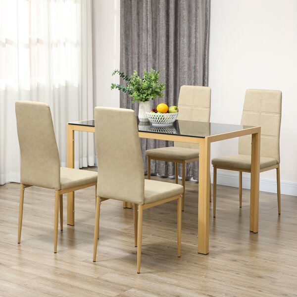 HOMCOM Set Tavolo da Pranzo in Vetro Temperato con 4 Sedie in Pelle Sintetica, 120x70x75cm, Legno | Aosom Italy
