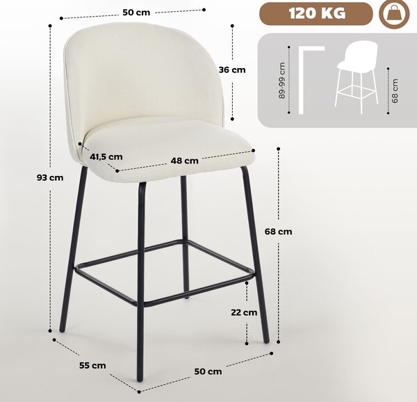 HOMCOM Set 2 Sgabelli da Bar in Tessuto con Schienale e Poggiapiedi, Altezza Sedut 68 cm, Crema | Aosom Italy