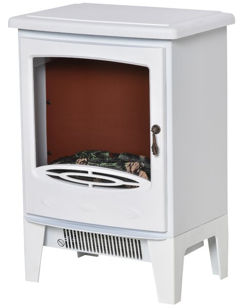 HOMCOM Camino Elettrico da Terra con Effetto Fiamma, Temperatura Regolabile 900W-1800W, Copertura 15-20m², 39x26x54.8cm, Bianco|Aosom