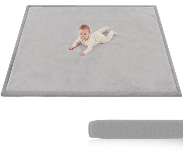 AIYAPLAY Tappeto per Bambini in Schiuma e Flanella, Antiscivolo, 180x150 cm, Grigio Chiaro | Aosom Italy
