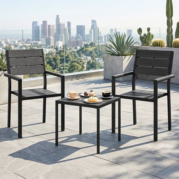 Outsunny Set da Giardino 3 Pezzi, Tavolino Bistrò con 2 Sedie Design a Lamelle, Effetto Legno, Piano in HDPE Antiruggine | Aosom Italy
