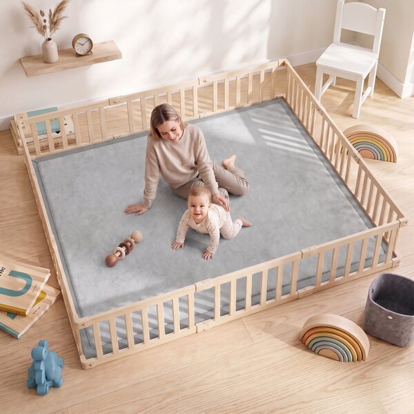 AIYAPLAY Tappeto per Bambini in Schiuma e Flanella, Antiscivolo, 180x150 cm, Grigio Chiaro | Aosom Italy