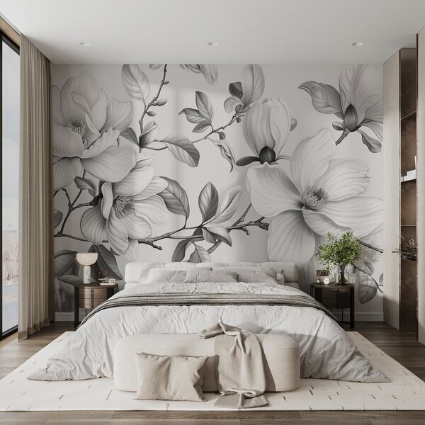 Carta da parati Eleganza magnolia monocromatica, Carta da parati Floreale, w01429 : Uwalls.it