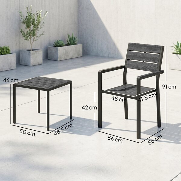 Outsunny Set da Giardino 3 Pezzi, Tavolino Bistrò con 2 Sedie Design a Lamelle, Effetto Legno, Piano in HDPE Antiruggine | Aosom Italy