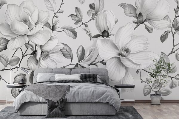 Carta da parati Eleganza magnolia monocromatica, Carta da parati Floreale, w01429 : Uwalls.it