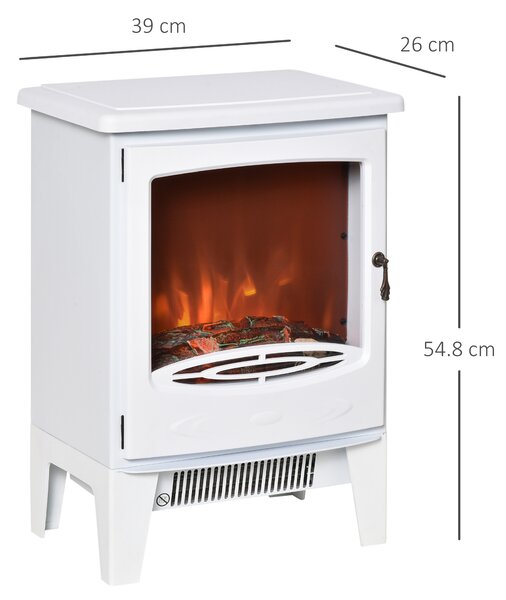HOMCOM Camino Elettrico da Terra con Effetto Fiamma, Temperatura Regolabile 900W-1800W, Copertura 15-20m², 39x26x54.8cm, Bianco|Aosom
