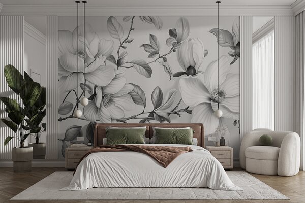 Carta da parati Eleganza magnolia monocromatica, Carta da parati Floreale, w01429 : Uwalls.it