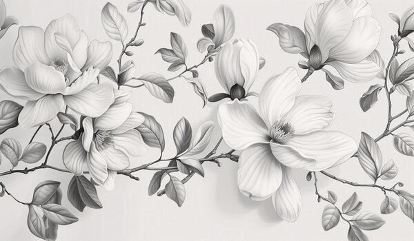 Carta da parati Eleganza magnolia monocromatica, Carta da parati Floreale, w01429 : Uwalls.it